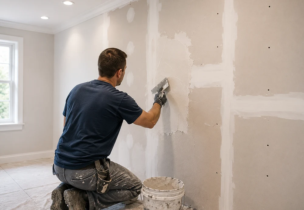 Drywall repair in progress