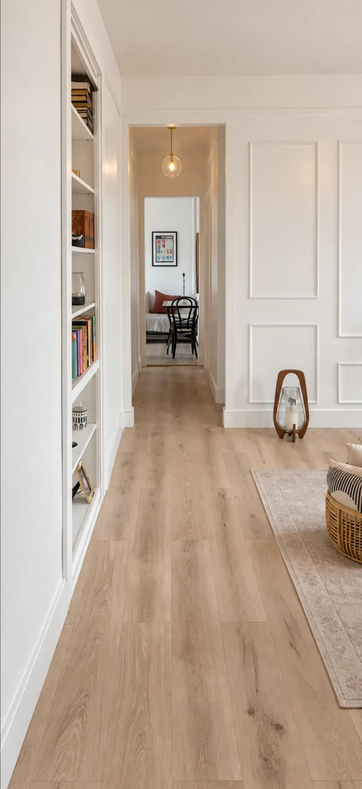 Hallway documenting painting and touch-ups; existing cabinetry and joinery not built by Corniel.